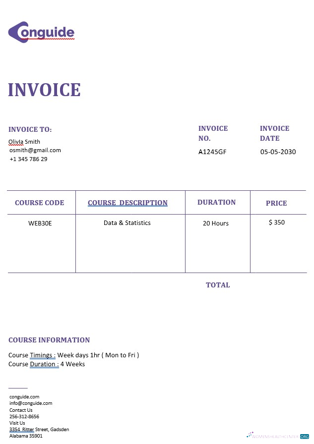 Download Online Courses Invoice Template Photoshop template